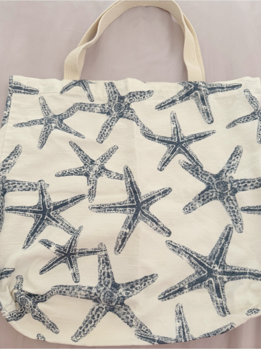 FREE with SWIMSUIT PURCHASE Starfish Print Canvas Tote Bag in Navy and Cream